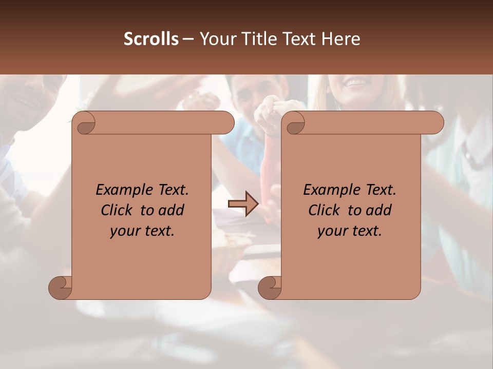 A Group Of People Sitting Around A Wooden Table PowerPoint Template