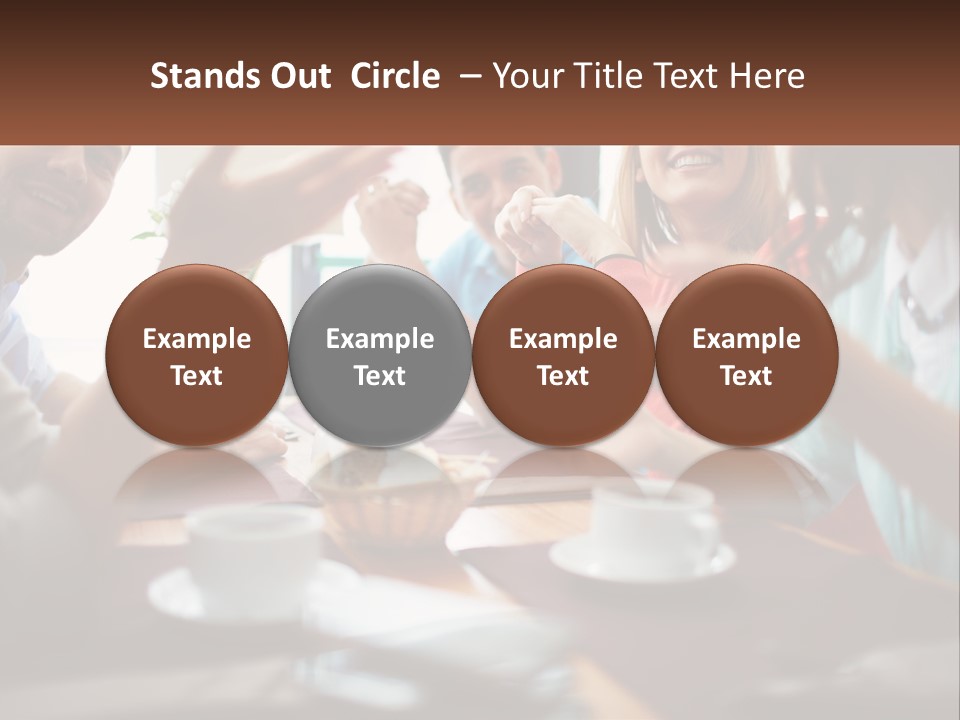 A Group Of People Sitting Around A Wooden Table PowerPoint Template