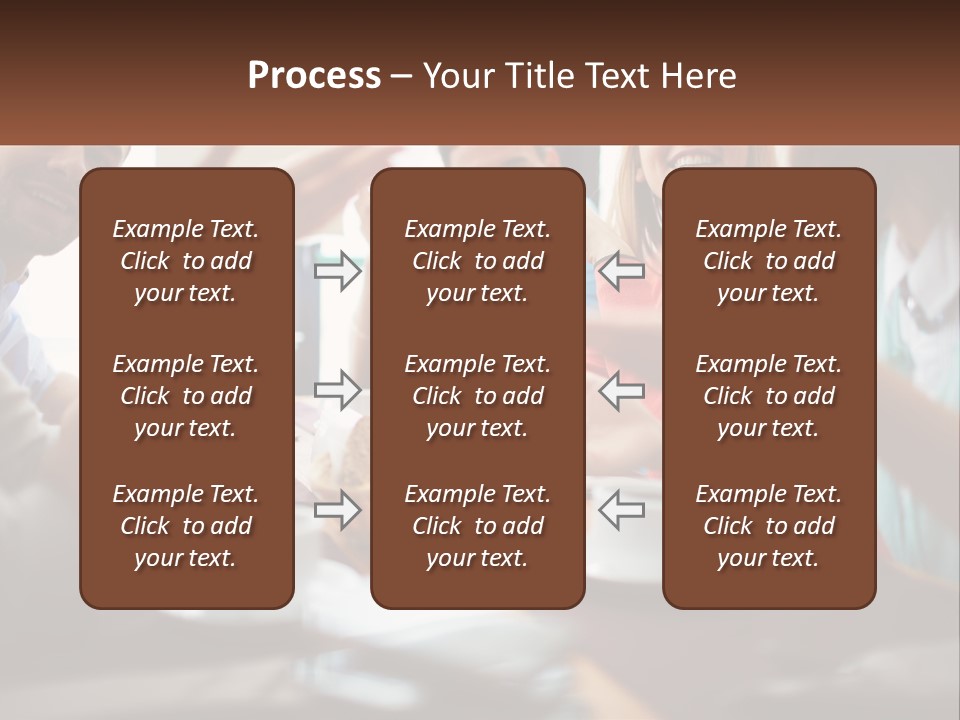 A Group Of People Sitting Around A Wooden Table PowerPoint Template