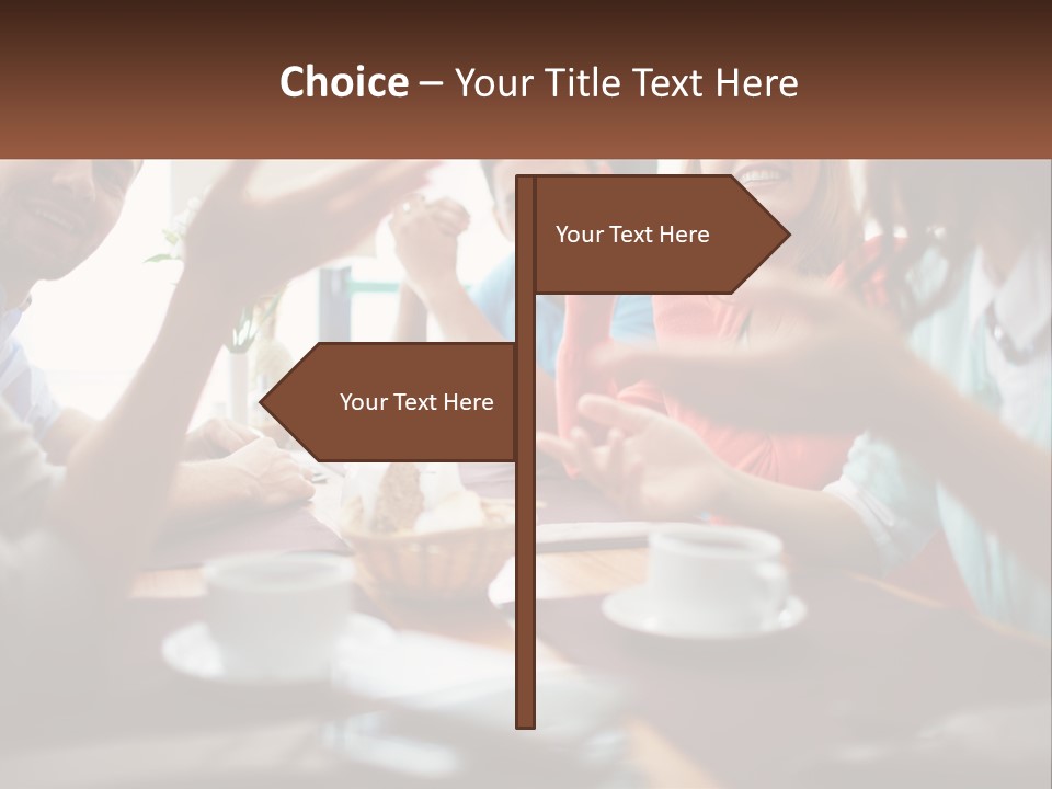 A Group Of People Sitting Around A Wooden Table PowerPoint Template