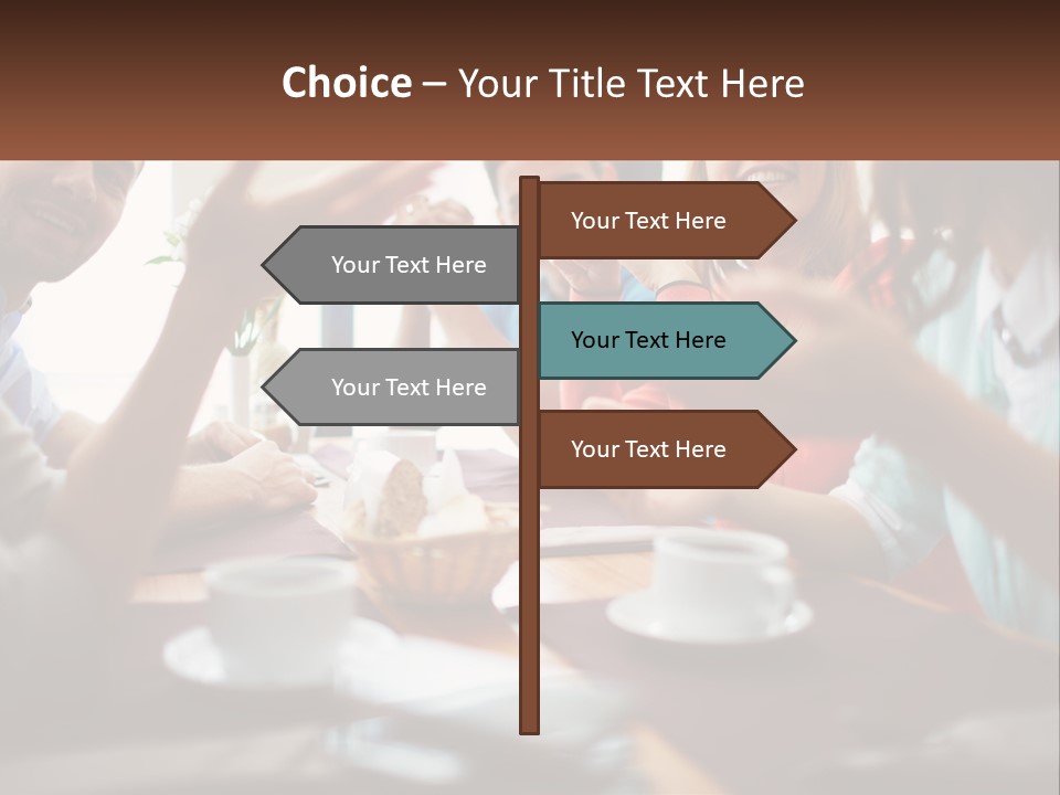 A Group Of People Sitting Around A Wooden Table PowerPoint Template