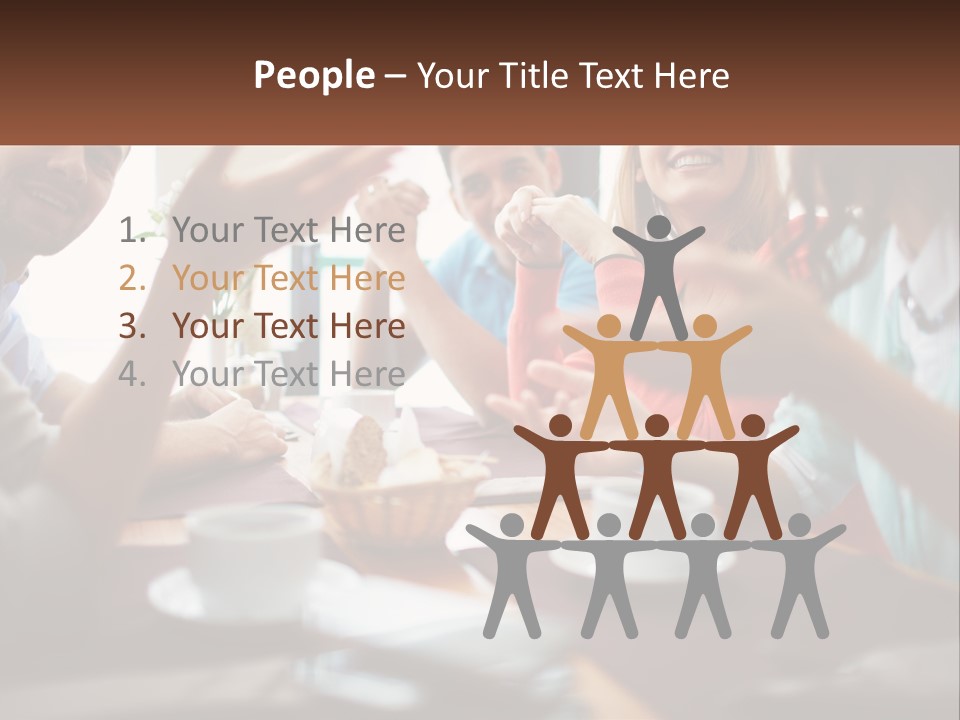 A Group Of People Sitting Around A Wooden Table PowerPoint Template