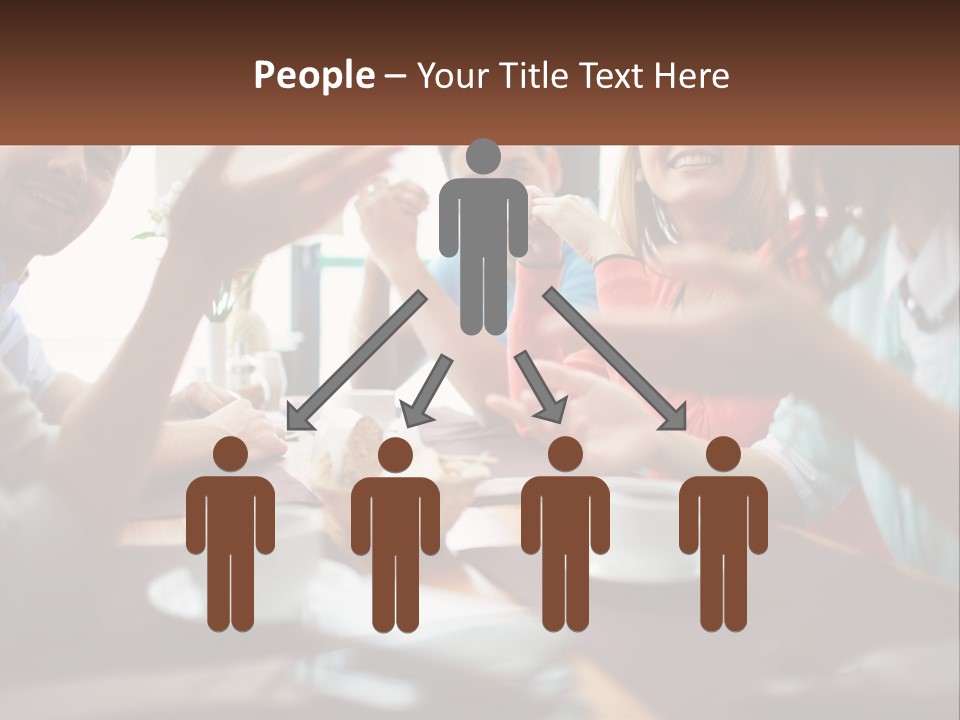 A Group Of People Sitting Around A Wooden Table PowerPoint Template