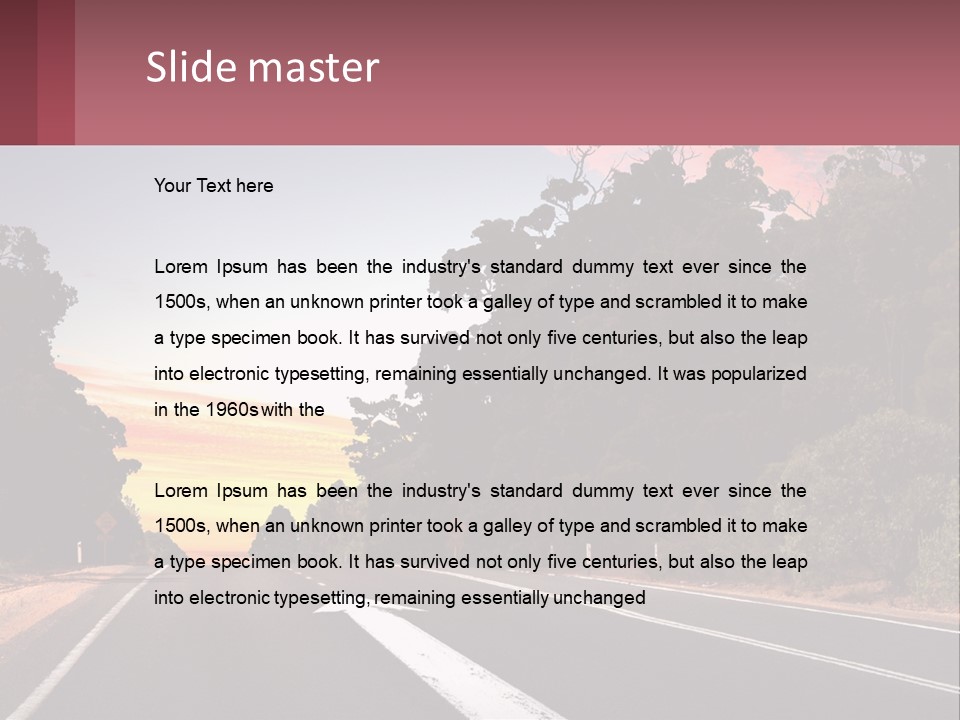 A Picture Of A Road With Trees And Sky In The Background PowerPoint Template