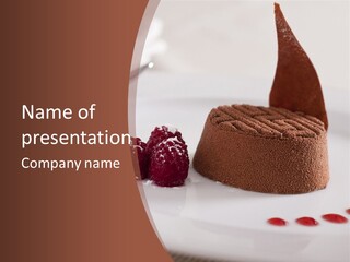 A Piece Of Cake On A Plate With Raspberries On The Side PowerPoint Template