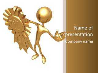 A Golden Man Holding A Golden Trophy On A White Background PowerPoint Template