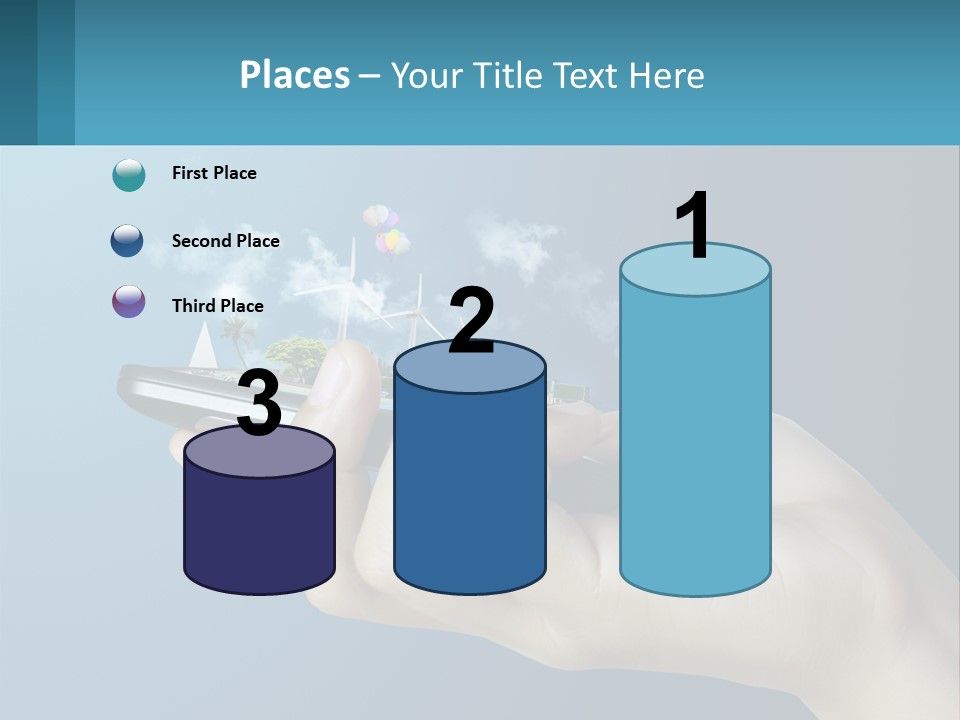 A Person Holding A Cell Phone With A City In The Background PowerPoint Template