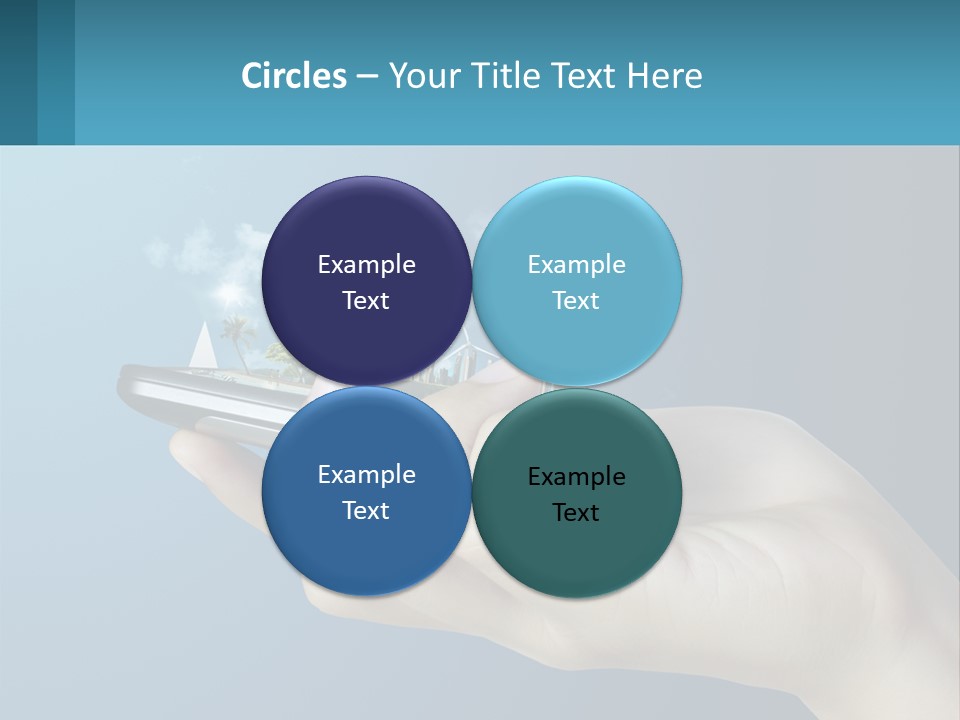 A Person Holding A Cell Phone With A City In The Background PowerPoint Template