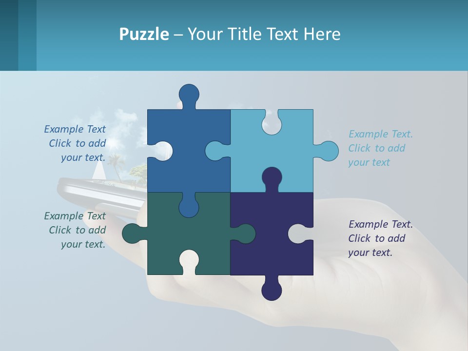 A Person Holding A Cell Phone With A City In The Background PowerPoint Template