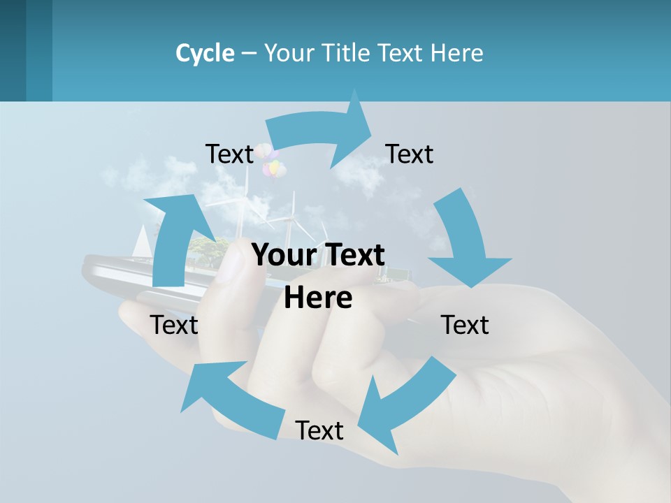 A Person Holding A Cell Phone With A City In The Background PowerPoint Template