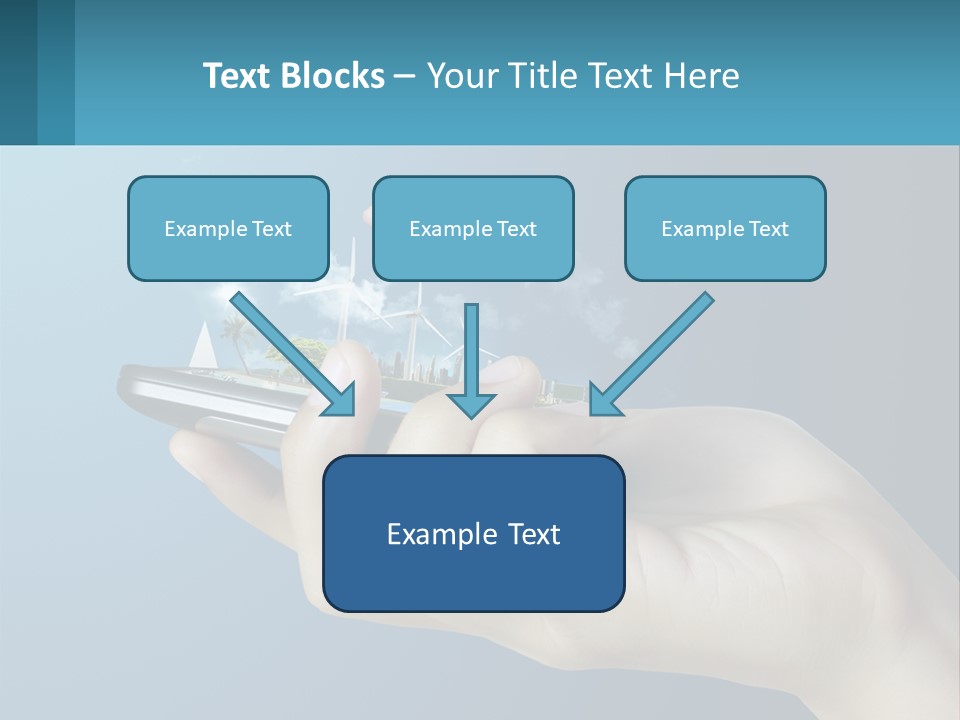 A Person Holding A Cell Phone With A City In The Background PowerPoint Template