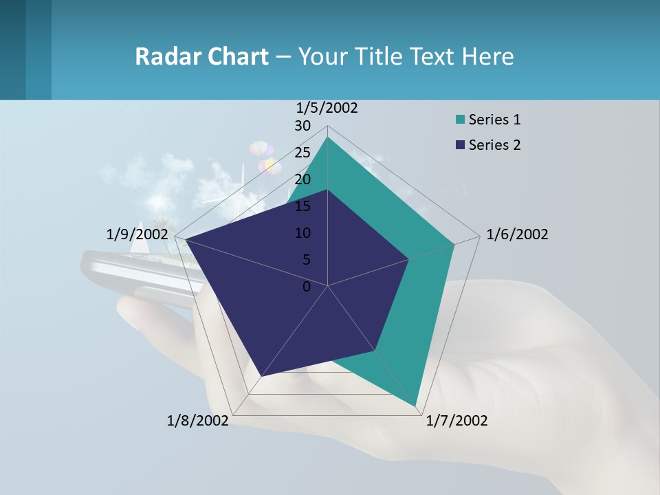 A Person Holding A Cell Phone With A City In The Background PowerPoint Template