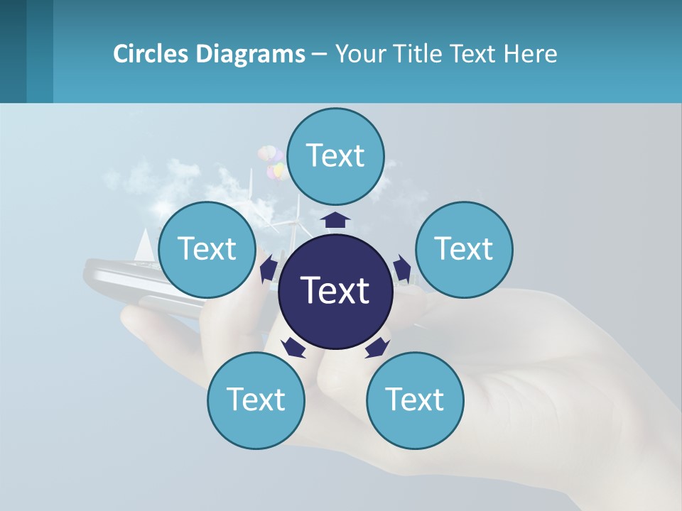 A Person Holding A Cell Phone With A City In The Background PowerPoint Template