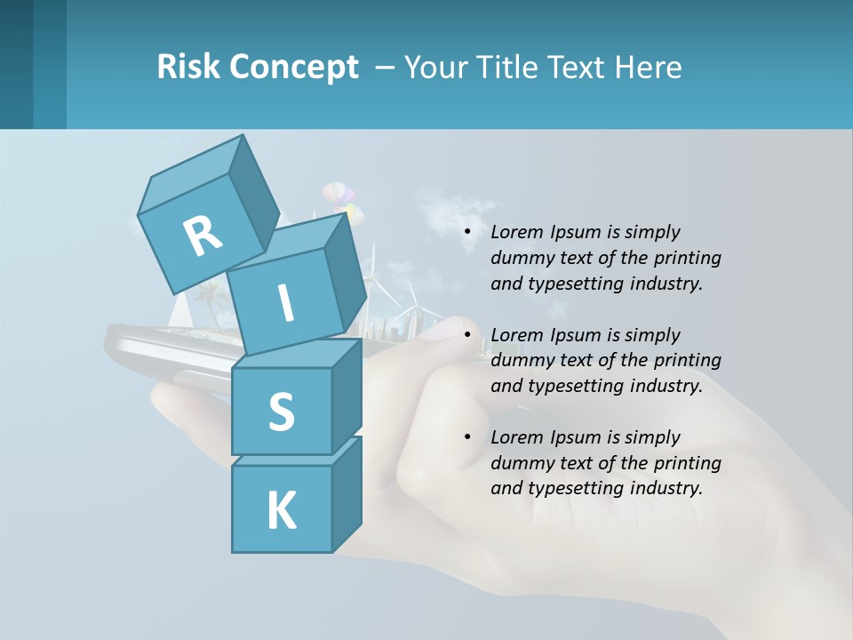 A Person Holding A Cell Phone With A City In The Background PowerPoint Template