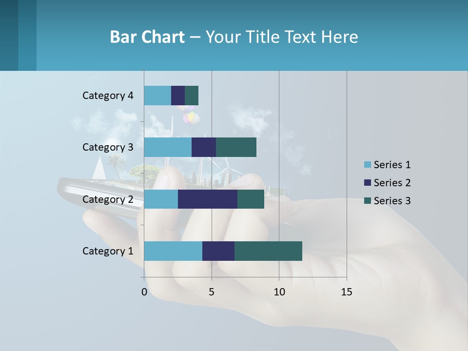 A Person Holding A Cell Phone With A City In The Background PowerPoint Template