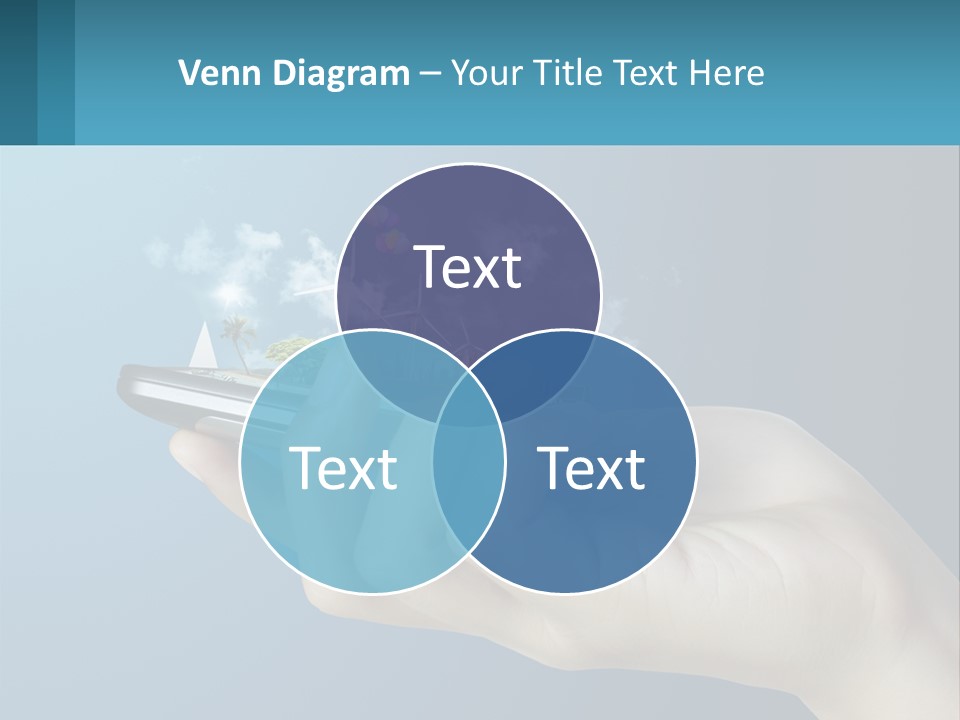 A Person Holding A Cell Phone With A City In The Background PowerPoint Template