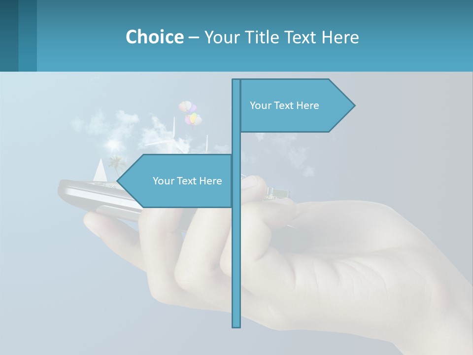 A Person Holding A Cell Phone With A City In The Background PowerPoint Template