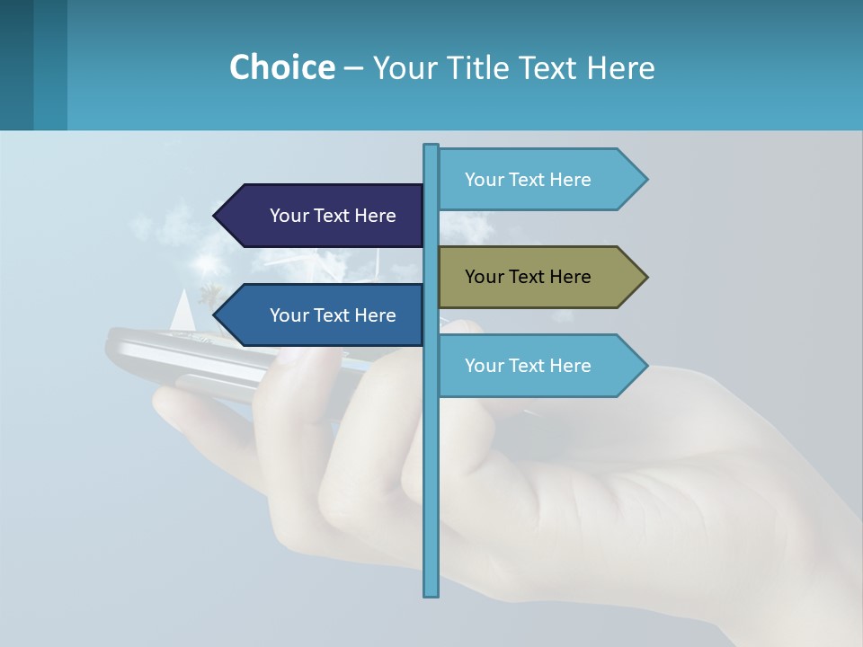 A Person Holding A Cell Phone With A City In The Background PowerPoint Template