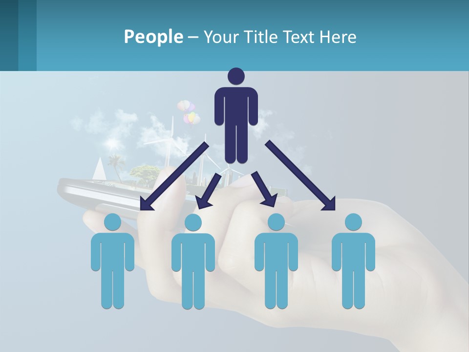 A Person Holding A Cell Phone With A City In The Background PowerPoint Template