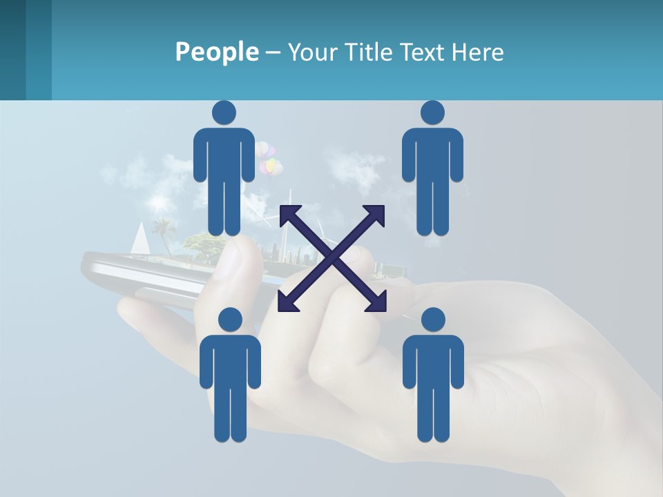 A Person Holding A Cell Phone With A City In The Background PowerPoint Template