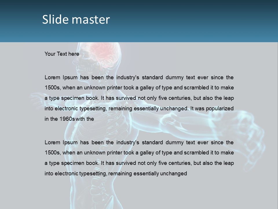 A Skeleton With A Red Brain In The Middle Of It PowerPoint Template