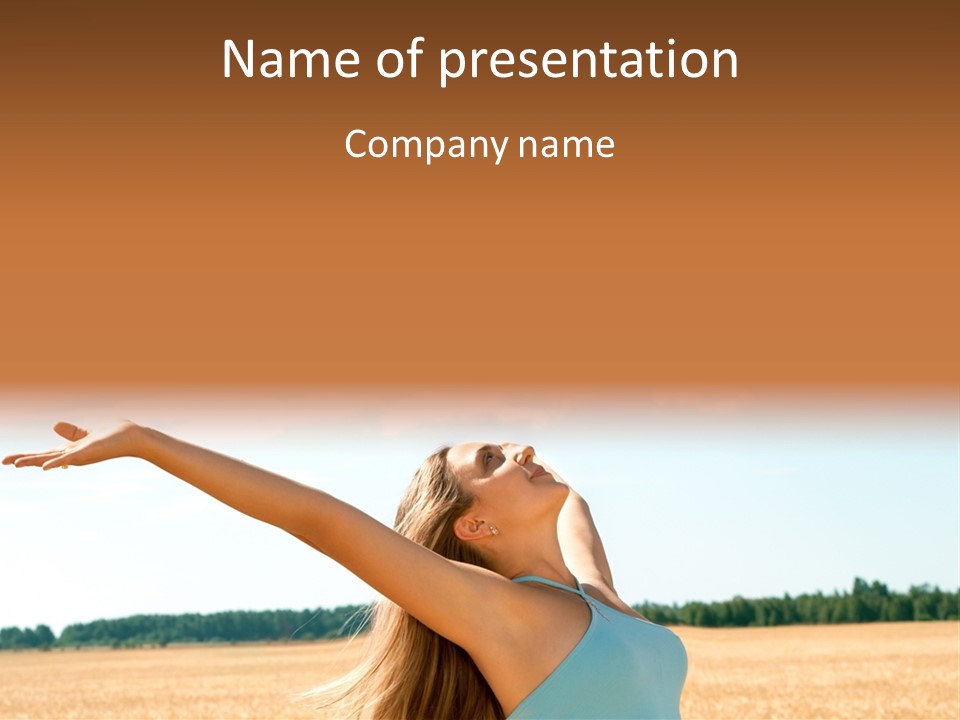 A Woman In A Field With Her Arms Outstretched PowerPoint Template