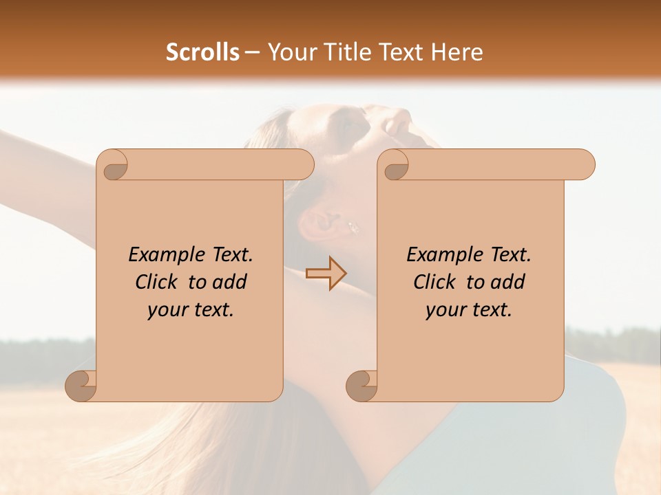 A Woman In A Field With Her Arms Outstretched PowerPoint Template
