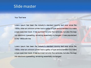 A Red And White Helicopter On A Runway PowerPoint Template