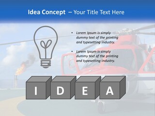A Red And White Helicopter On A Runway PowerPoint Template