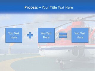 A Red And White Helicopter On A Runway PowerPoint Template