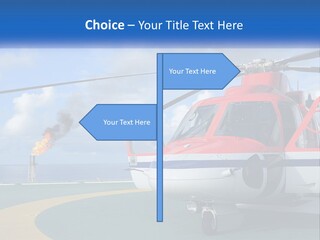 A Red And White Helicopter On A Runway PowerPoint Template