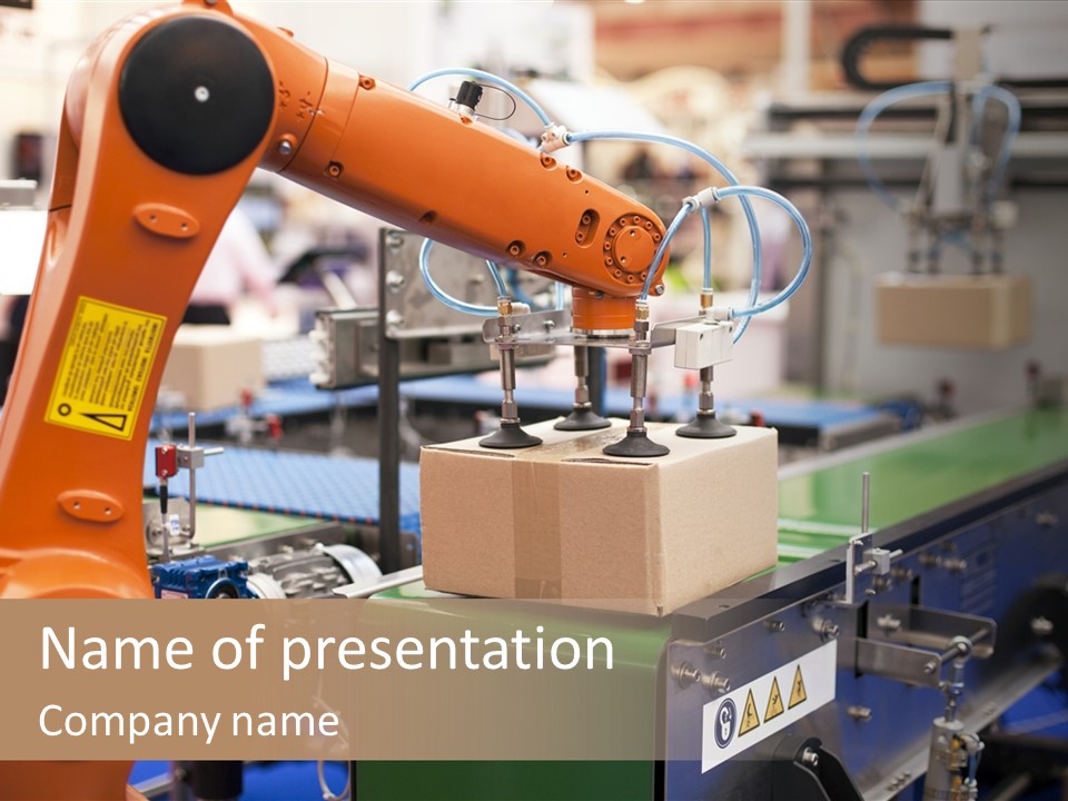 An Orange Robot Is Moving Along A Conveyor Belt PowerPoint Template