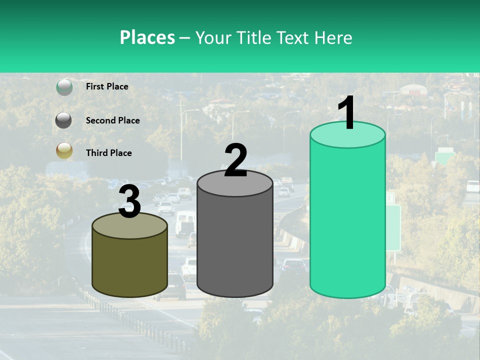 A Highway Filled With Lots Of Traffic Next To Trees PowerPoint Template