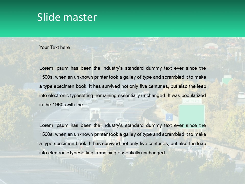 A Highway Filled With Lots Of Traffic Next To Trees PowerPoint Template