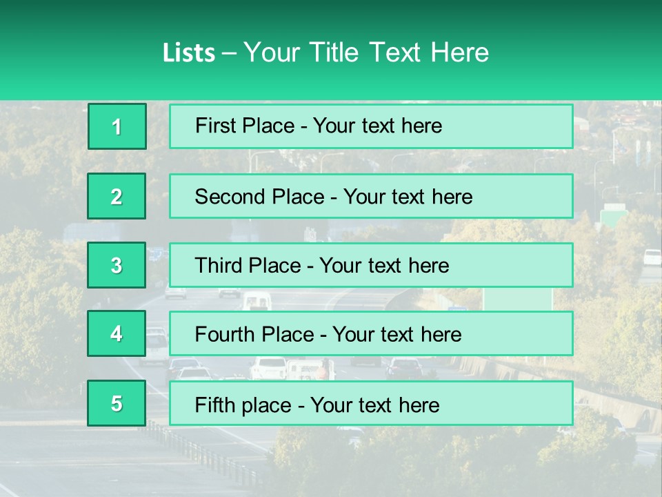 A Highway Filled With Lots Of Traffic Next To Trees PowerPoint Template