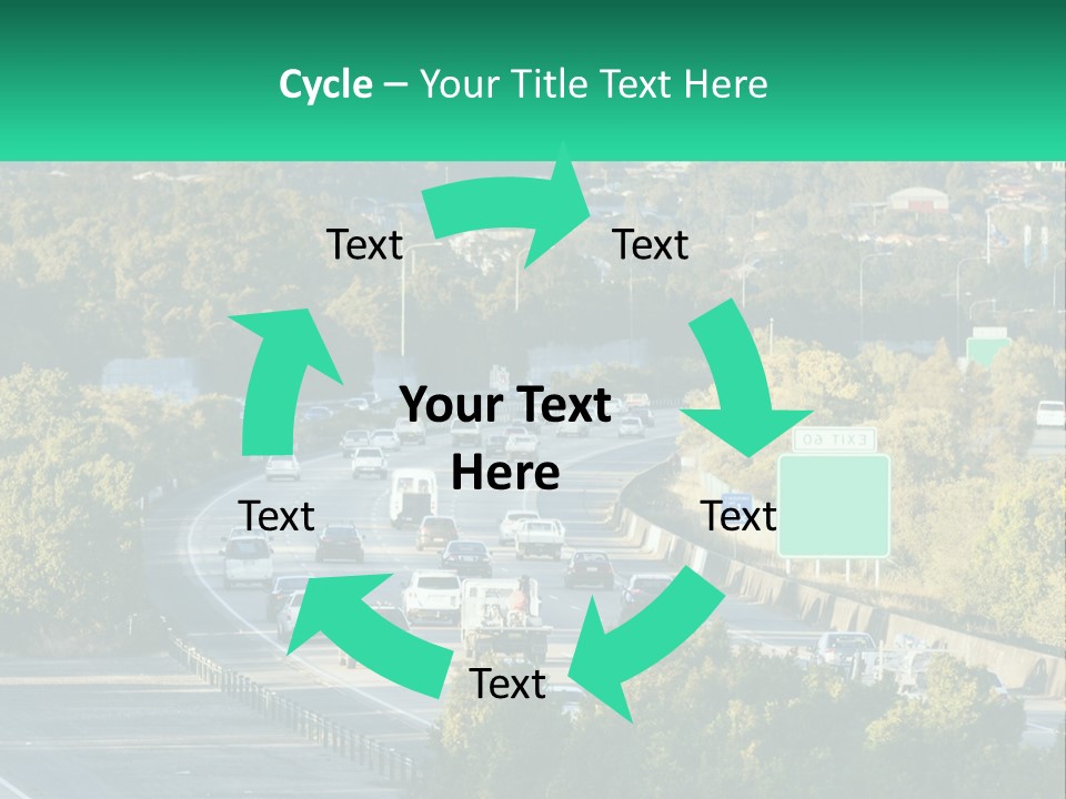 A Highway Filled With Lots Of Traffic Next To Trees PowerPoint Template
