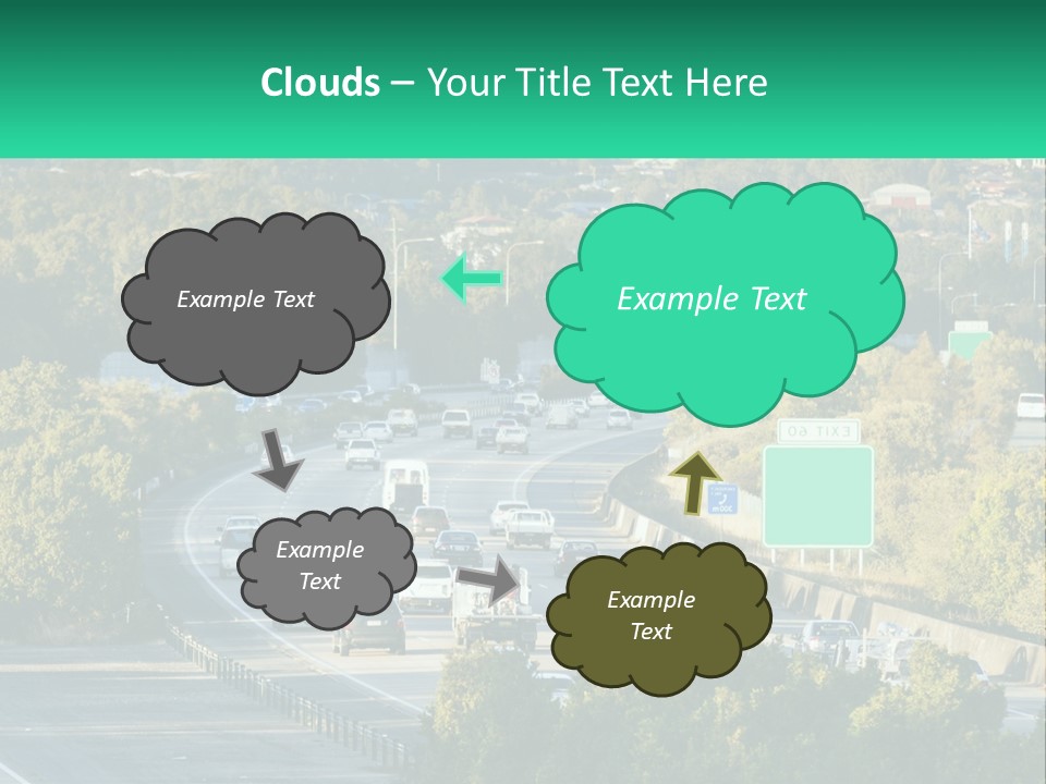 A Highway Filled With Lots Of Traffic Next To Trees PowerPoint Template