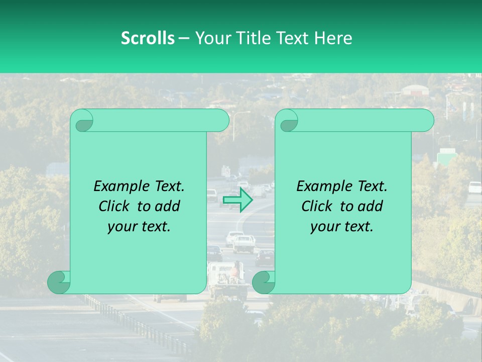 A Highway Filled With Lots Of Traffic Next To Trees PowerPoint Template
