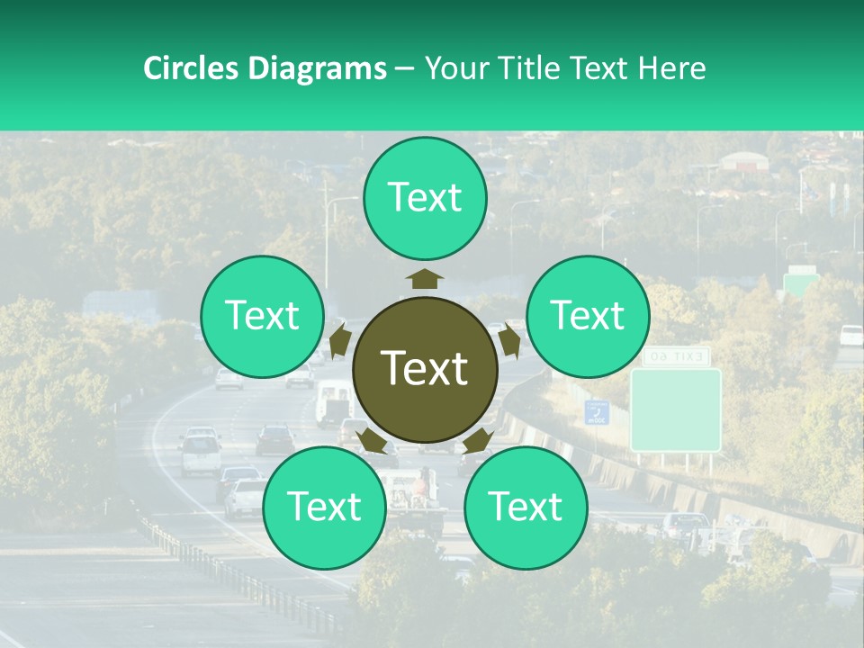 A Highway Filled With Lots Of Traffic Next To Trees PowerPoint Template