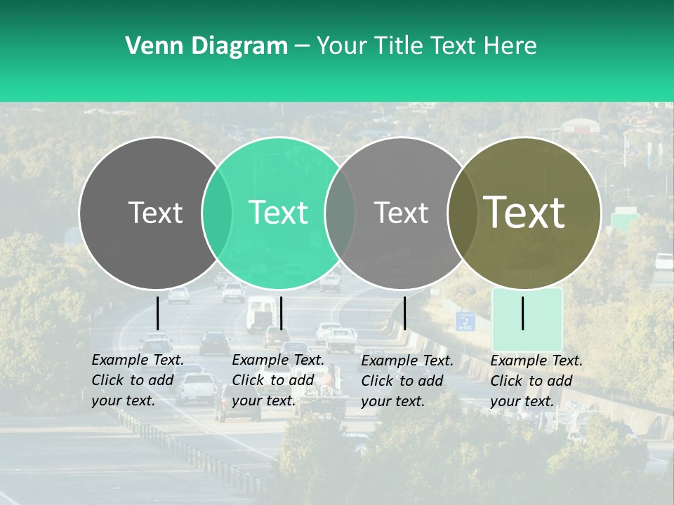 A Highway Filled With Lots Of Traffic Next To Trees PowerPoint Template
