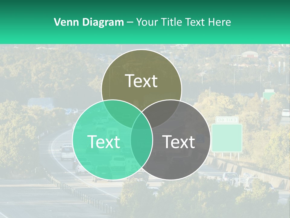 A Highway Filled With Lots Of Traffic Next To Trees PowerPoint Template