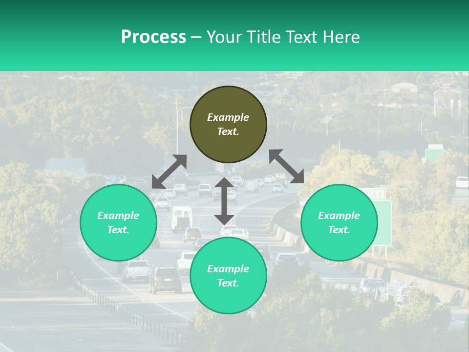 A Highway Filled With Lots Of Traffic Next To Trees PowerPoint Template