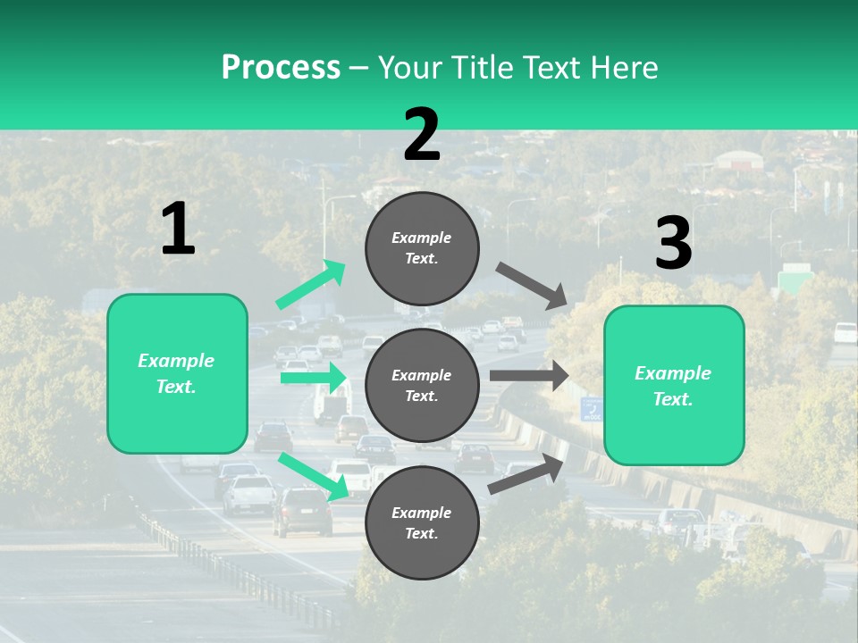 A Highway Filled With Lots Of Traffic Next To Trees PowerPoint Template