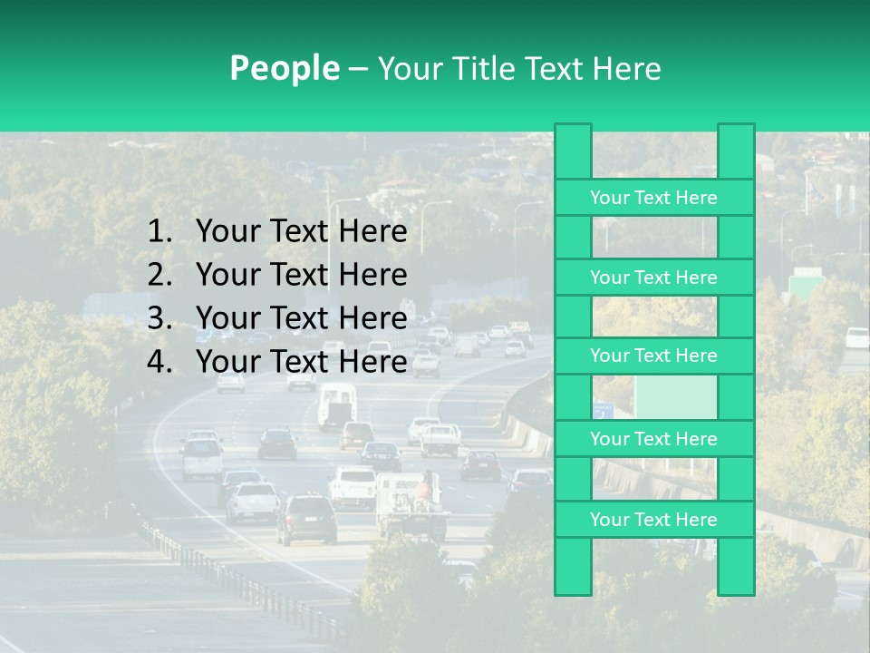 A Highway Filled With Lots Of Traffic Next To Trees PowerPoint Template