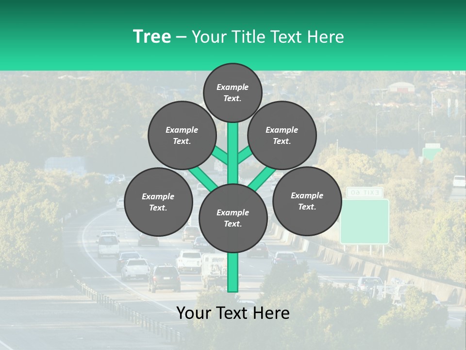 A Highway Filled With Lots Of Traffic Next To Trees PowerPoint Template