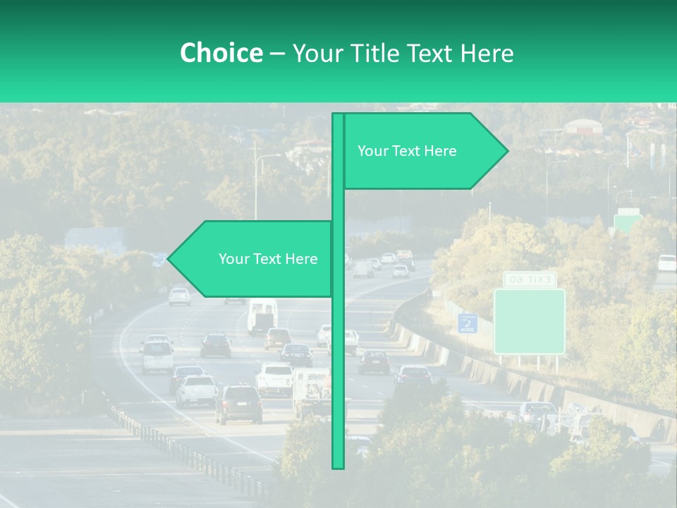 A Highway Filled With Lots Of Traffic Next To Trees PowerPoint Template