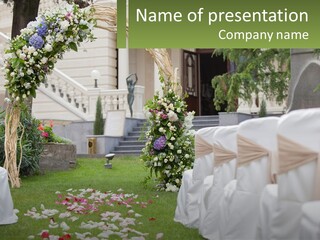 A Wedding Ceremony With White And Pink Flowers PowerPoint Template
