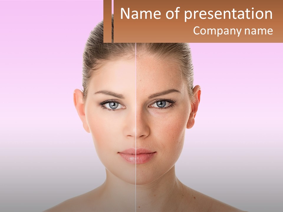 A Woman's Face Is Shown With A Brown Banner PowerPoint Template