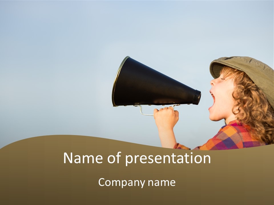 A Woman Yelling Into A Megaphone With A Sky Background PowerPoint Template