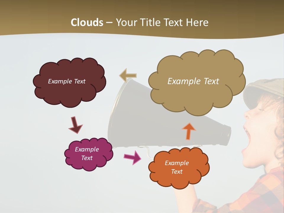 A Woman Yelling Into A Megaphone With A Sky Background PowerPoint Template